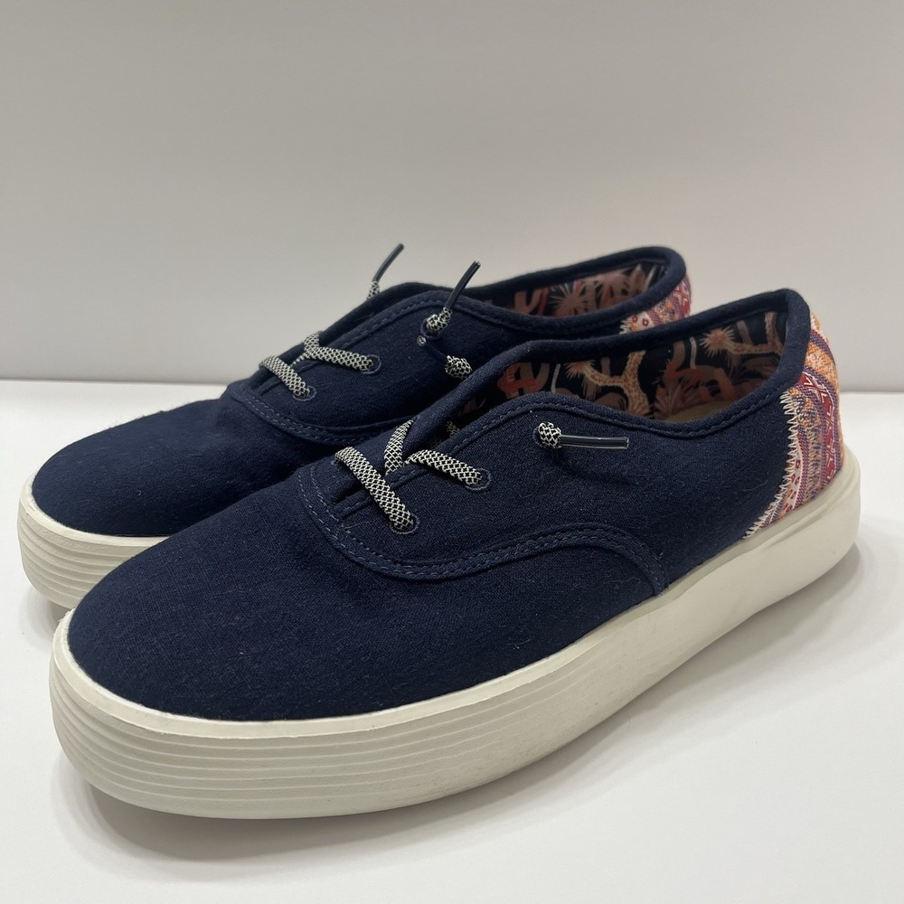 Hey Dude Women's Conway Craft Linen Sneakers Navy Blue Tribal Heel Size 9